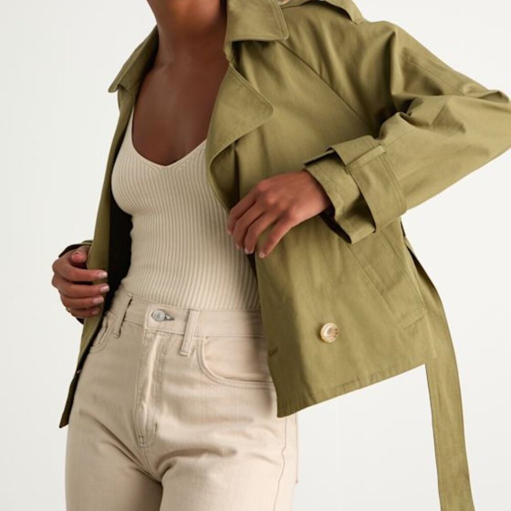 Lulus Lianna Green Cropped Trench Coat - Size S